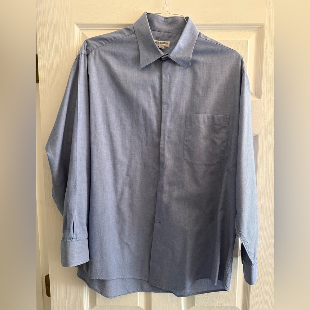 Giorgio Armani Light Blue Men's Dress Shirt with Chest Pocket